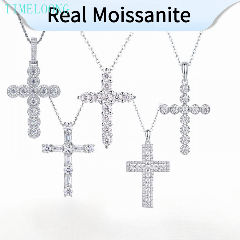 GRA จริง Full Moissanite Diamonds Cross จี้สร้อยคอ 925 เงินสเตอร์ลิงผู้หญิงผู้ชายเครื่องประดับของขวัญ