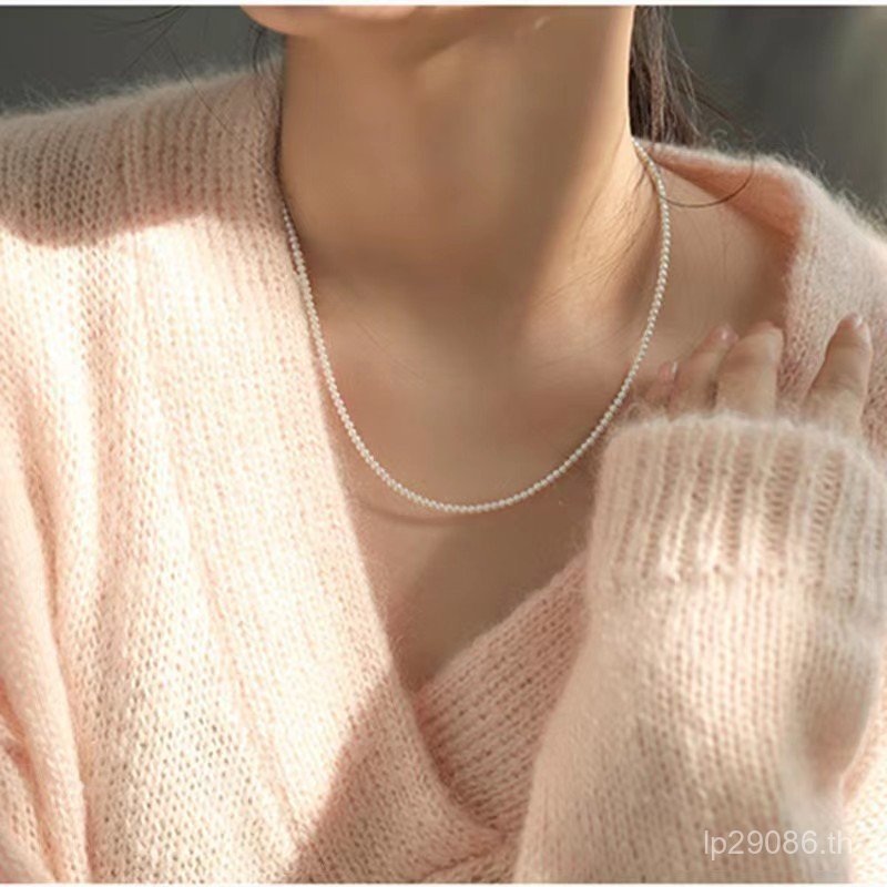 Classy หญิง 3.5 มม.ไข่มุกสด babyS925 เงิน Simple Clavicle Chain สร้อยคอแฟชั่นไข่มุกขนาดเล็กน้ําจืด T