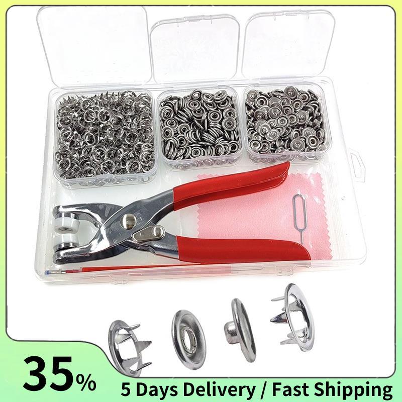 Snap Fasteners Kit 200 ชุด, 9.5 มม.ผ้า Snaps เสื้อผ้า Snaps ไม่มีเย็บ, สแตนเลสปุ่ม Snaps พร้อมคีม Sn