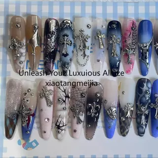 10ชิ้นชุดทําเล็บมือเครื่องประดับโลหะเงินโลหะผสมข้ามดาวกระจาย456ย้อนยุคสไตล์พังก์เล็บแต่งเล็บ