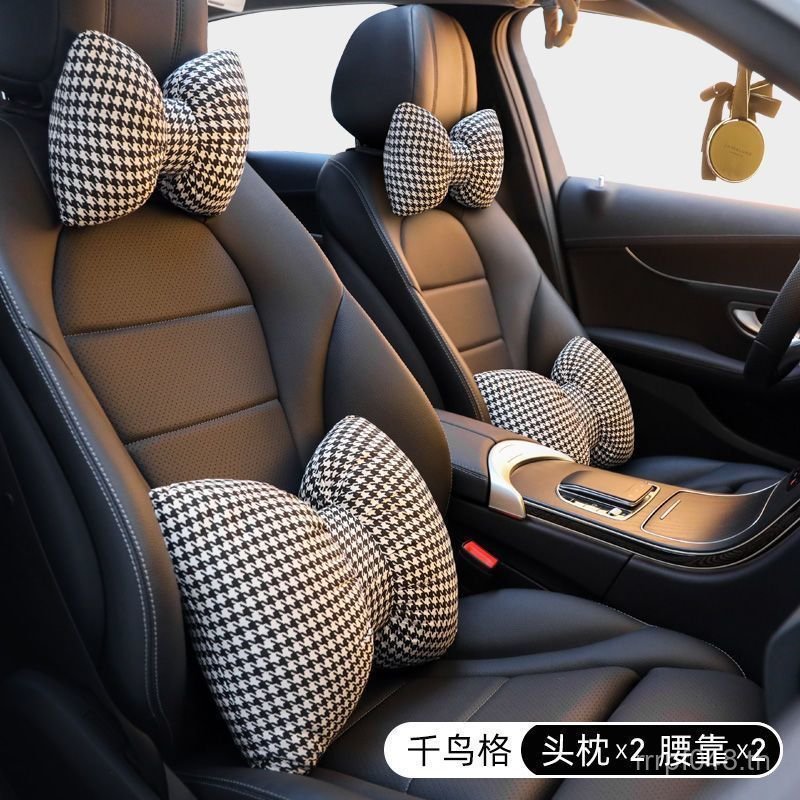 เทพธิดาน่ารักในรถยนต์ Houndstooth เอว Pad โบว์รถ Four Seasons Universal รถคอหมอน Headrest Lumbar Sup