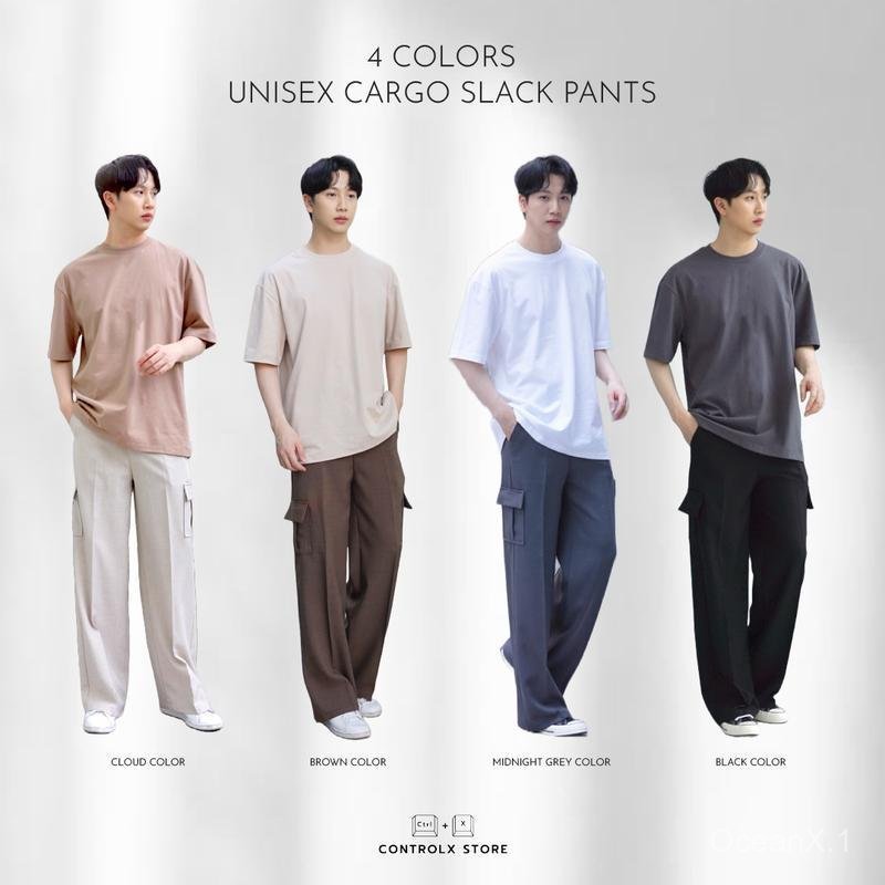 [Clearance] CTRLX - กางเกงคาร์โก้เอวสูงกระบอกกลางสไตล์เกาหลี รุ่น BAGGY CARGO PANTS UNISEX SLACK  ผ้