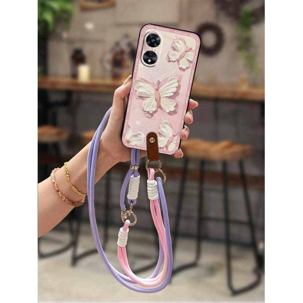 TPU ฝาหลังเคสโทรศัพท์สําหรับ OPPO A97 5G Lanyard สร้อยคอ Anti-knock การ์ตูนน่ารักซิลิโคนนุ่มกันกระแท
