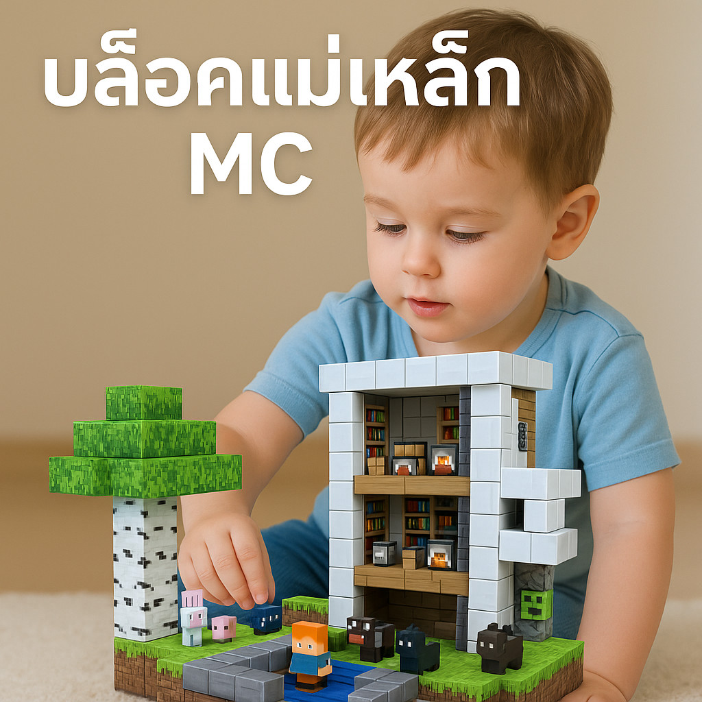 บล็อกตัวต่อแม่เหล็กเด็ก แถมตุ๊กตาน่ารัก พัฒนาสมอง ฝึกการคิดเป็นระบบ ของเล่นสร้างเมือง 3D