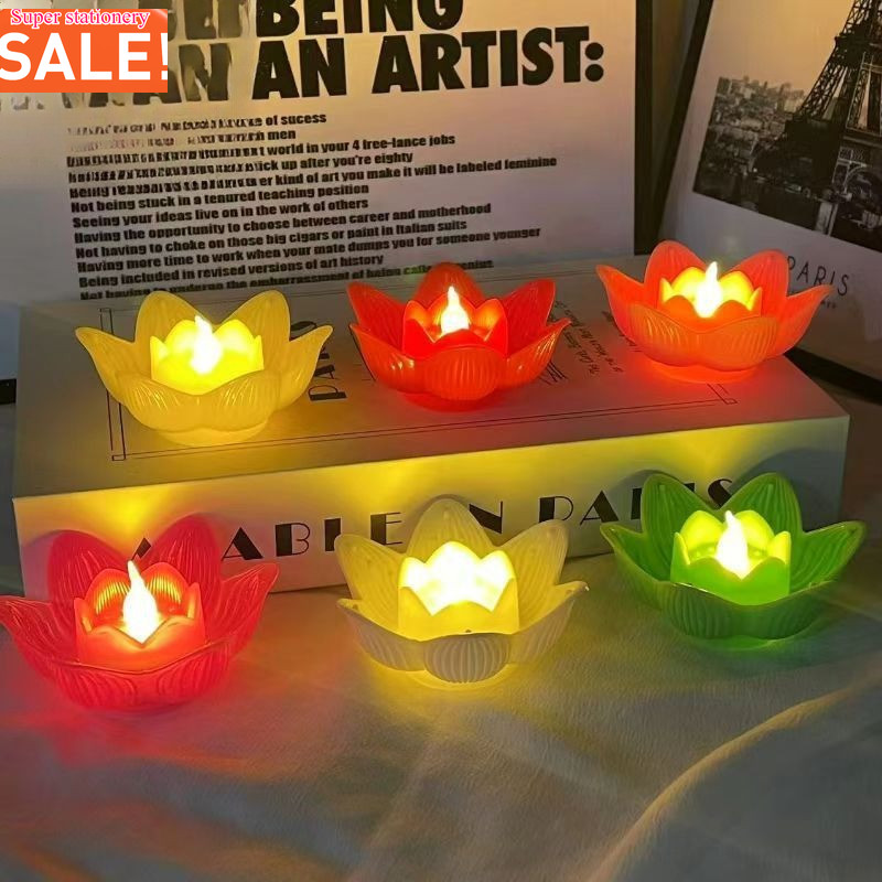 เชิงเทียนดอกบัว LED แบบใส่ถ่านแถมฟรี ร้านไทย โคมดอกบัวไฟฟ้า มี 7สี เทียนไฟฟ้า ไหว้พระ ปลอดภัย A00216