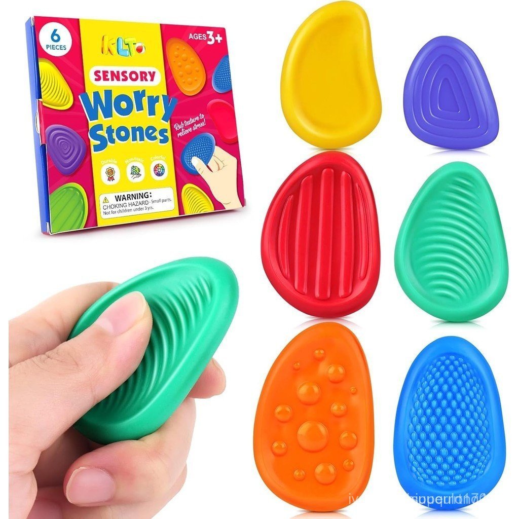 Fidget Toys Sensory Stone for Kids: 6 Pack Textured Soft Worry Stone for Autism Kids Calming - Fidge