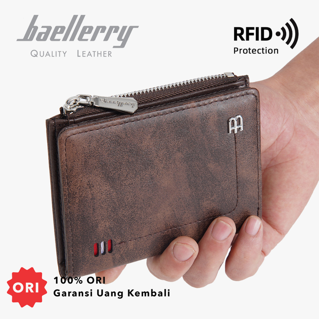 BAELLERRY D3061 กระเป๋าสตางค์ผู้ชาย RFID Protect Folding Made of Premium PU Leather BAEOS