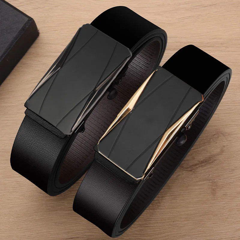 Men's Belts High-Quality Luxurious PU Belts Men's Casual Fashion Toothless Automatic Simple Buckle B