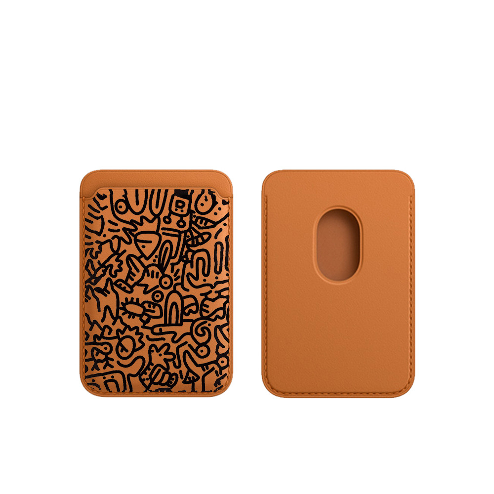 wallet magsafe magsafe card Line Graffiti Leather Card Holder Magsafe เหมาะสำหรับ iPhone 13 Pro และ 