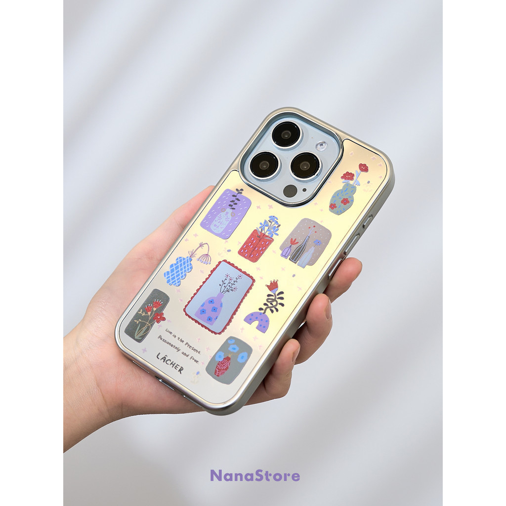 Nameless ดอกไม้ขนาดเล็กศิลปินแจกันแต่งหน้ากระจกเคสโทรศัพท์ Drop-Resistant สําหรับ iPhone 16 Promax 15 Promax 11 12 13 14plus 15plus 16e 16plus 15pro ราคา ถูกที่สุด ดีลบีเคเค แกลเลอรีภาพที่ 3