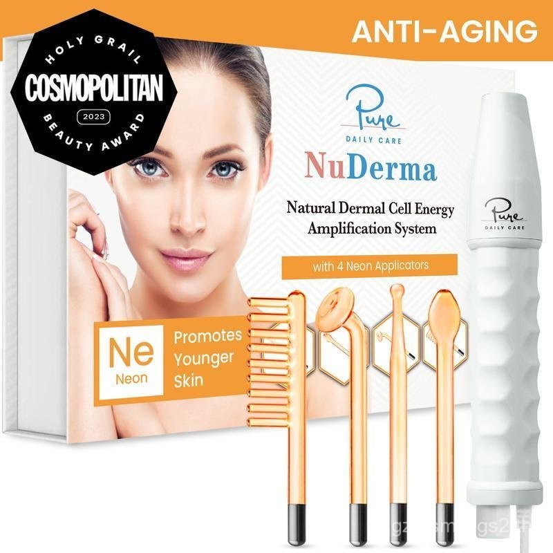 NuDerma Standard High Frequency Wand for Anti-Aging and Anti-Acne Neon Argon Gas by Pure Daily Care 