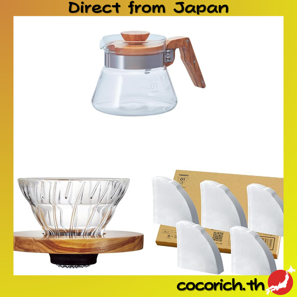 ชุดกาแฟ HARIO สไตล์ญี่ปุ่น - แก้วคอรี่ส์โอ๊คลีฟ 400ml VCWN-40-OV + ที่กรองกาแฟแก้วแก้ว V60 กระจกทนคว