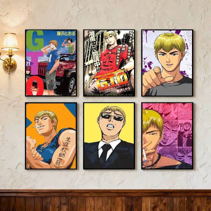 กันน้ํา Frameless GTO Great ครู Onizuka อะนิเมะผ้าใบ Wall Art Eikichi Onizuka มังงะตกแต่งห้อง