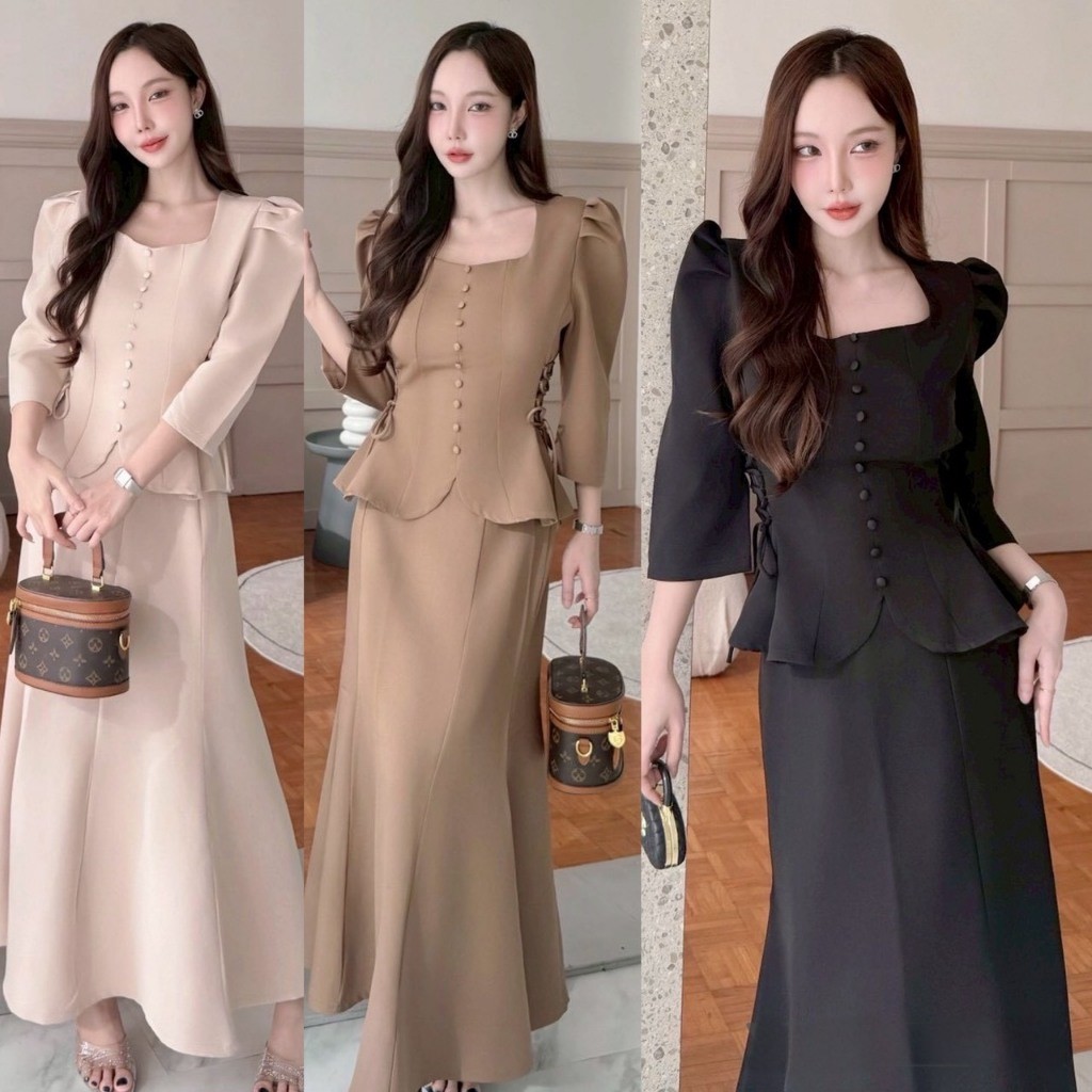 J40 - ชุดเซ็ตออกงาน เสื้อแขนยาว แมทกับกระโปรงยาว