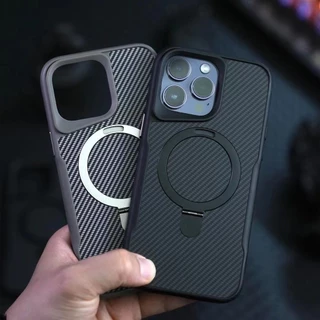 ลายคาร์บอนไฟเบอร์แบบแม่เหล็กเคส For iPhone 17 16 15 14 13 12 11 Pro Max เคสไอโฟน11 13 พร้อมที่ยึดเคสโทรศัพท์มือถือ