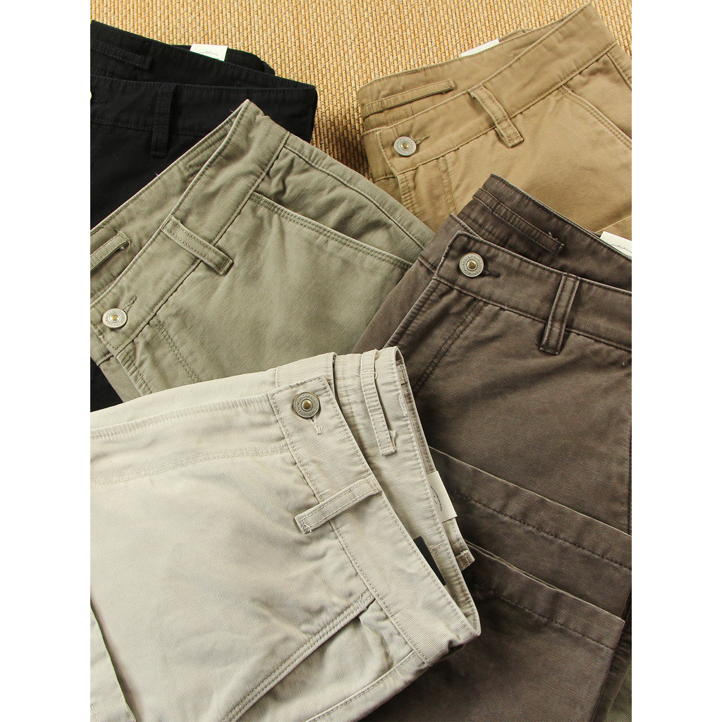American Retro Washed Distressed Small Straight Casual Pants Men Ami Khaki Melade Pure Cotton Overal