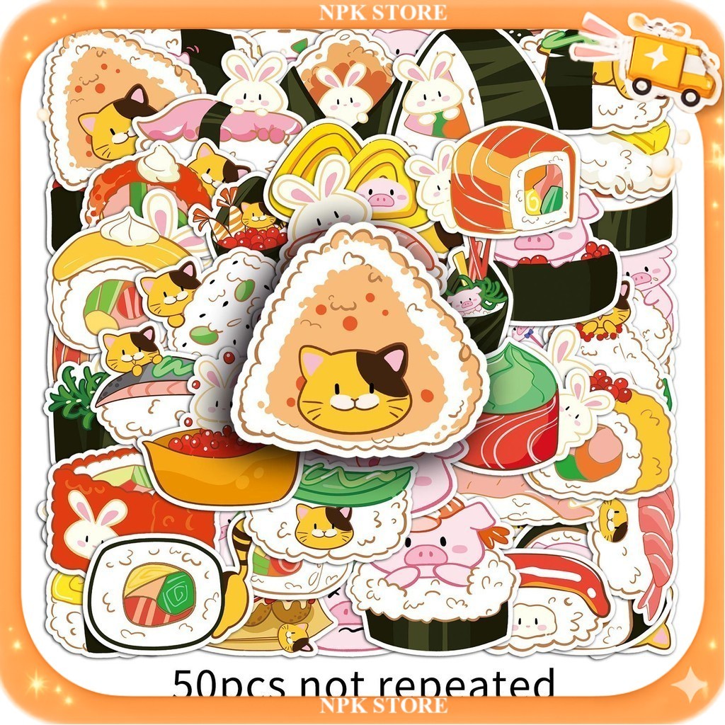 🔥🇹🇭พร้อมส่ง🇹🇭🔥 50แบบ Sticker ซูชิ ข้าวปั้น อาหารญี่ปุ่น Cartoon sushi Onigiri japanese food