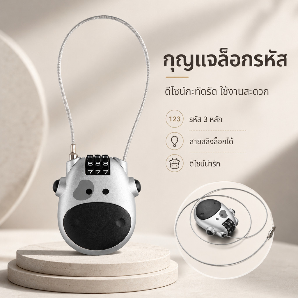 สายล็อกกระเป๋าเดินทาง กุญแจรหัส 3 หลัก สายยืดหดได้ 65 ซม. สำหรับเดินทาง - S00002