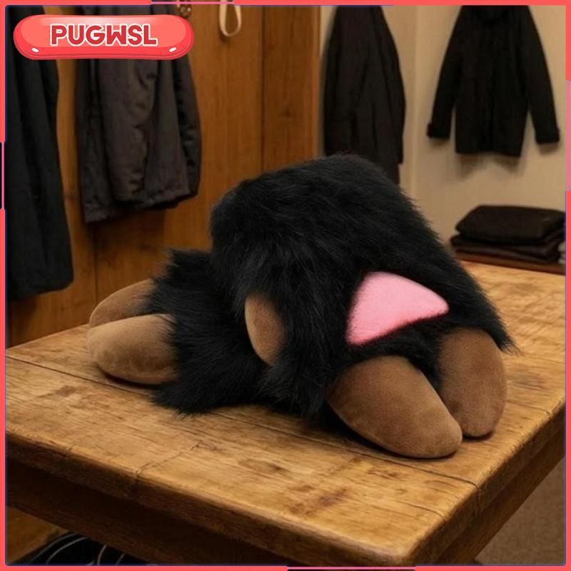 [pugwsl] Furry Gloves Claw Like Fingers คอสเพลย์ถุงมือเบาะด้านหน้า Wht Fur Blk Hoof