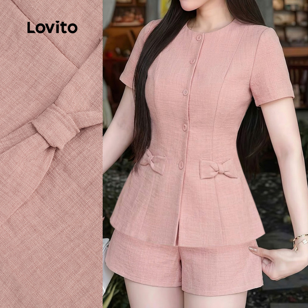 Lovito เสื้อหรือกางเกงสีชมพูสไตล์เรียบหรู ลําลอง เหมาะสําหรับฤดูใบไม้ผลิ/ฤดูร้อนหรือฤดูใบไม้ผลิ/ฤดูร้อน LK5ED164
