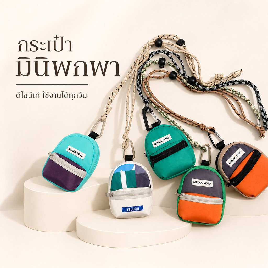 กระเป๋าสตางค์ห้อยคอ ใบเล็ก โพลีเอสเตอร์ ใส่หูฟัง กุญแจ เหรียญ สีทูโทน S00170