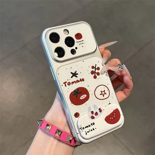 มะเขือเทศภาพประกอบกรณีโทรศัพท์สีเงิน เคสไอโฟน17 เหมาะสำหรับ IPhone 15 11 12 17 13 14 16 Pro Max 14 15 16 Plus Air