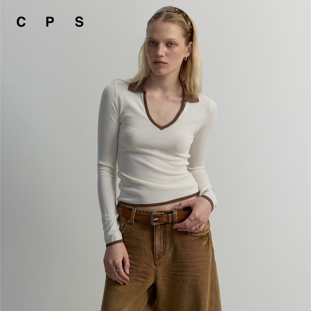 CPS เสื้อแขนยาวคอเปิดสีตัด ผู้หญิง CONTRAST OPEN COLLAR TOP รุ่น C26WGWA024 (AW26#A1)