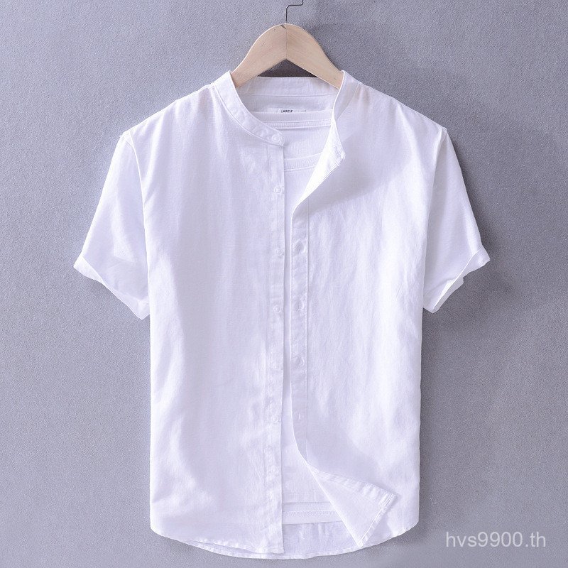 303ผู้ชายผ้าลินินเสื้อลําลองหลวมรอบคอสีทึบชายหาดผ้าฝ้ายผ้าลินินขนาดเล็กสดวรรณกรรมเสื้อผู้ชาย z4ทซ
