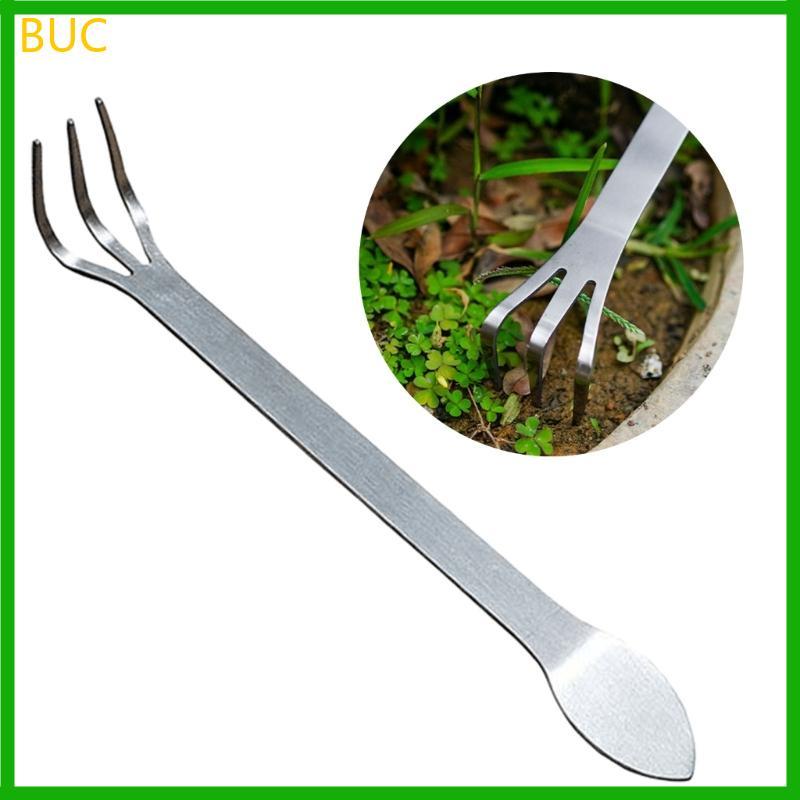 BUC 1 2 ชิ้นมัลติฟังก์ชั่นสแตนเลสบอนไซคราด 3 Prong Root Rakes สําหรับดินคลายและปลูกสวน T