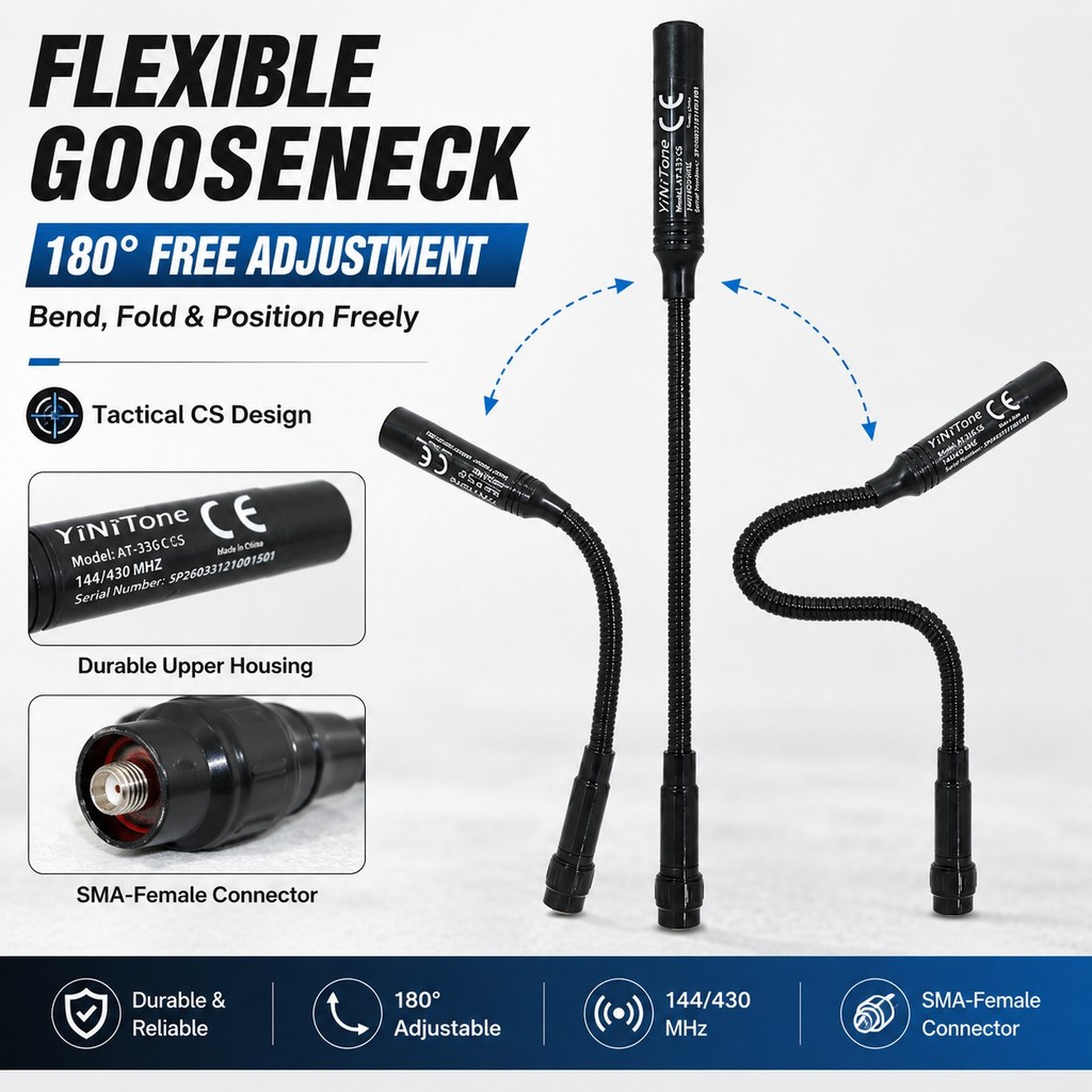 AT-33G ยุทธวิธี CS เสาอากาศ, 12.38 นิ้ว Bendable Gooseneck Dual Band VHF UHF 144/430MHz SMA-เสาอากาศ