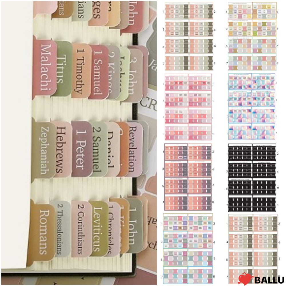 BALLU 120PCS แท็บพระคัมภีร์ลามิเนต,สีสันหลายสีBoho Bible Tabs,กาวด้วยตนเองที่สวยงาม Easy Navigationล