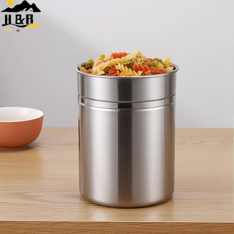 H&B ภาชนะเก็บกาแฟสแตนเลส 1.2L Airtight Vacuum Bean Canister มีล้อวันที่สําหรับห้องครัว Cafe ใช้ {th}