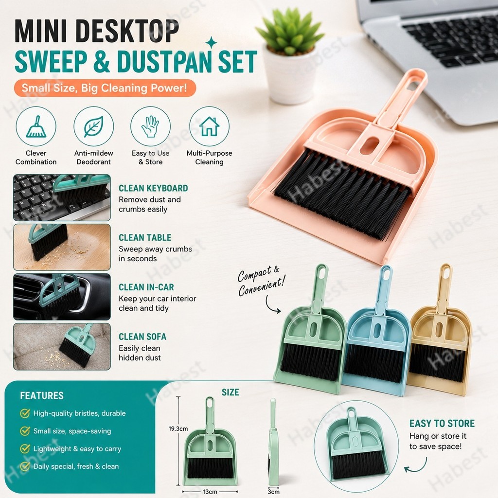 Mini Desktop Sweep แปรงทําความสะอาดคีย์บอร์ดแปรงไม้กวาดขนาดเล็กที่ตักขยะชุดไม้กวาดขนาดเล็กที่ตักขยะช