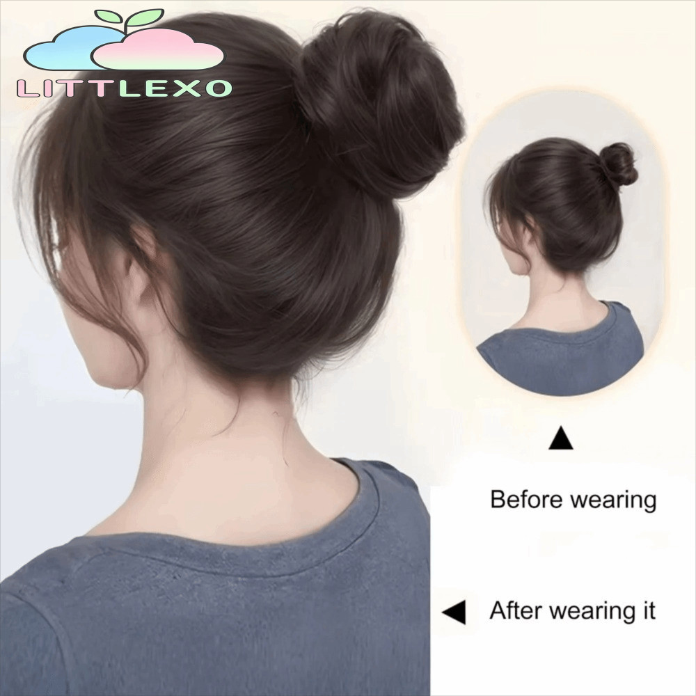LITTLEX คลิปใน Bun ผม, ตรงเนื้อยุ่งผม Bun Extensions, วิกวงกลมคลิปยืดหยุ่นสังเคราะห์ Mini Donut Updo ผู้หญิงทรงผม
