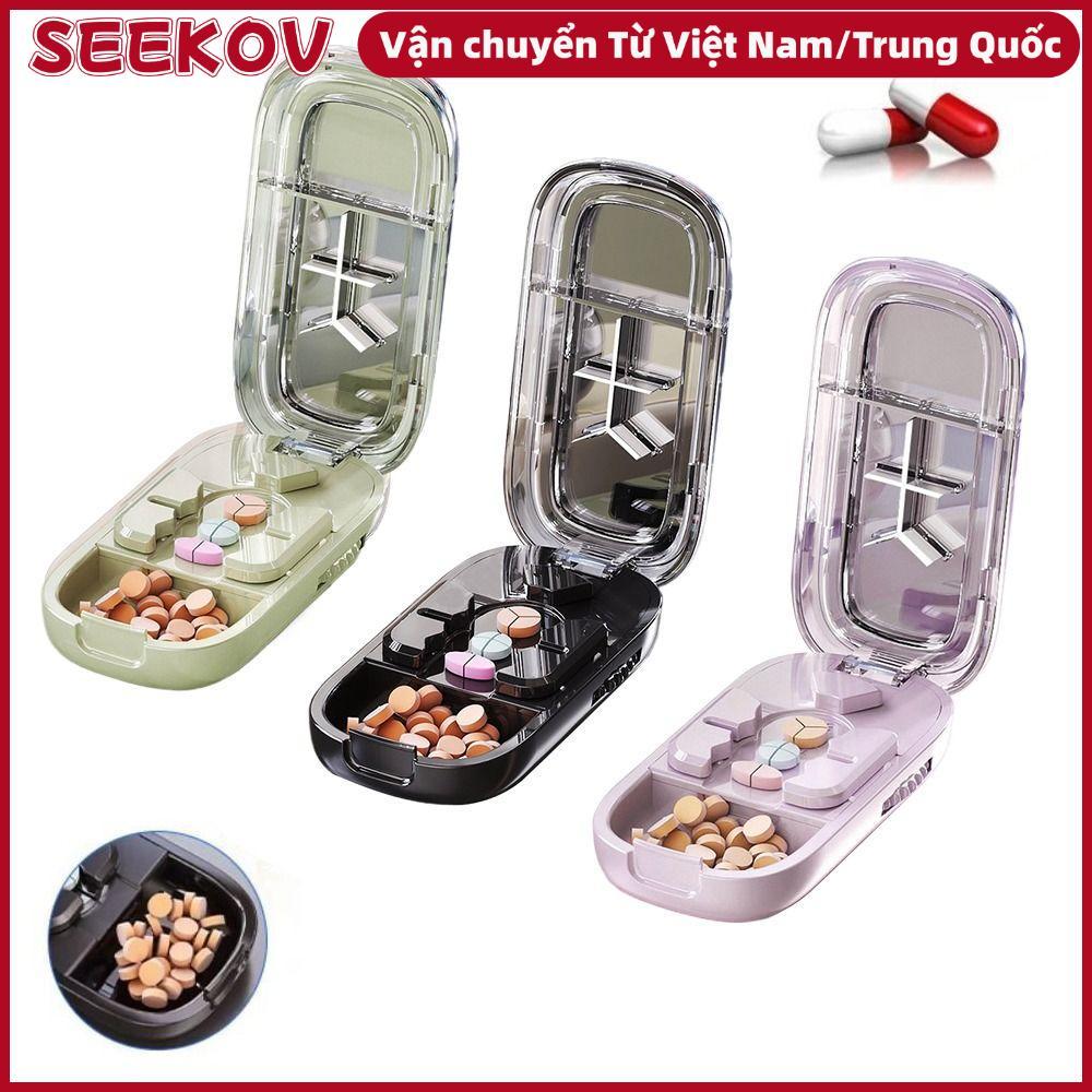 SEKOV กล่องเก็บเครื่องตัดยา, Divider Organizer ยาแท็บเล็ต Quartering Pill Cutter, กันฝุ่น Crusher Pi