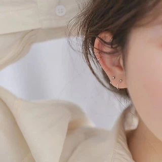[YY] ต่างหูห่วง เงิน S925 ประดับลูกปัด ทรงกลม เรียบง่าย สไตล์เกาหลี ญี่ปุ่น