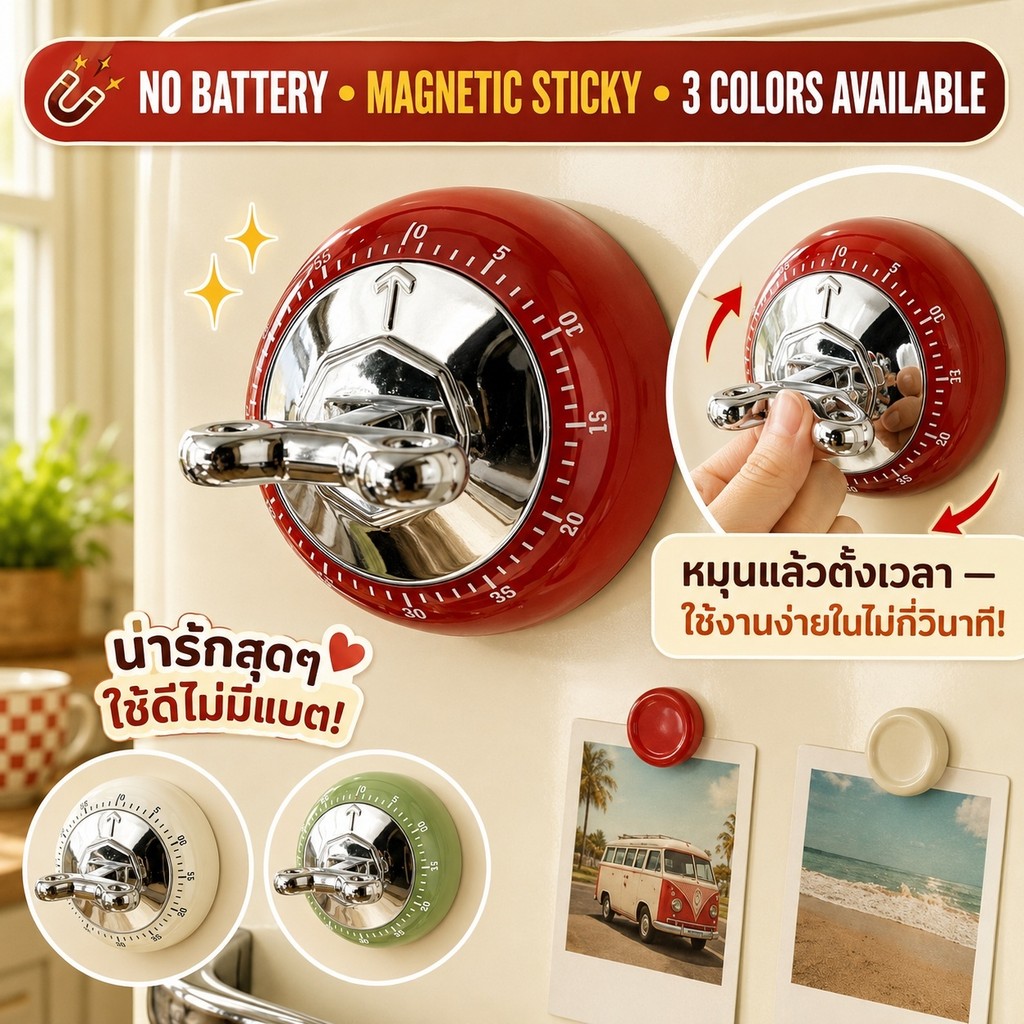 นาฬิกาจับเวลาแม่เหล็กติดตู้เย็น ลายโบว์น่ารัก จับเวลาแบบมองเห็นได้ เสียงเรียกดังชัดเจน ใช้ทำอาหารและทบทวนหนังสือ ไม่ต้องใช้ถ่าน