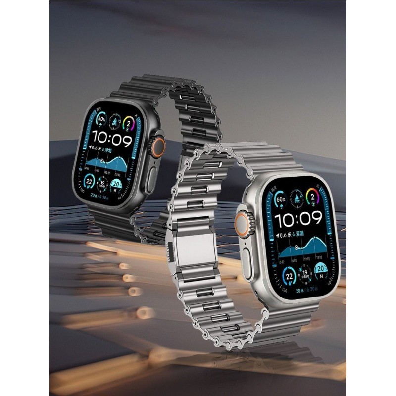 สําหรับ Apple Watch Series 11 10 9 8 7 สาย, Apple Watch Ultra 49mm Metal Wave
