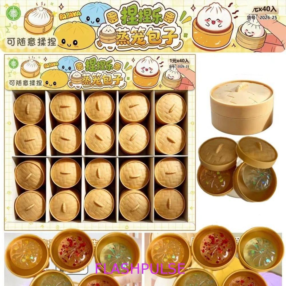 FLASHPULSE มินิเกี๊ยว Squishy, นุ่มน่ารัก Squeezable Squishy คริสตัล Bun, Venting สํานักงานอาหารรูปร่าง Steamer Pinch Fidget Sensory ของเล่นเด็กของขวัญ