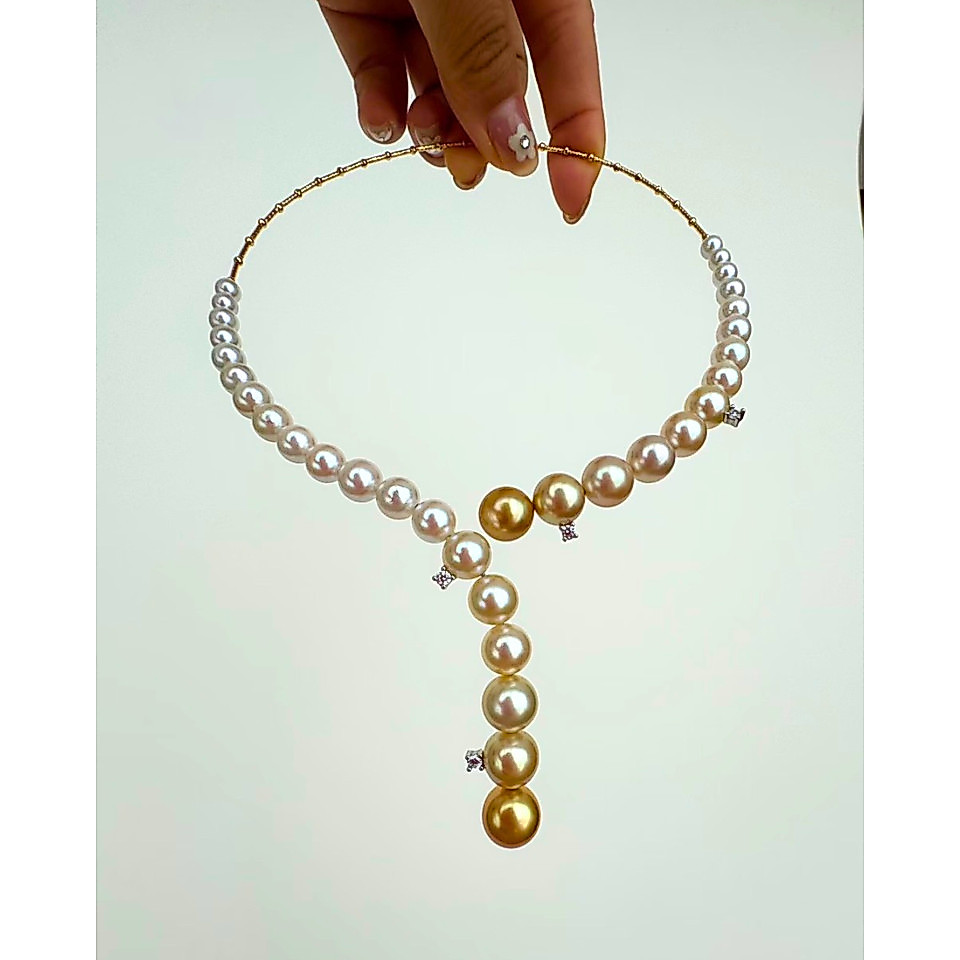 5A South Sea Golden Philippines & South Sea White Australia Round Necklace in 18K Gold - Graduated B