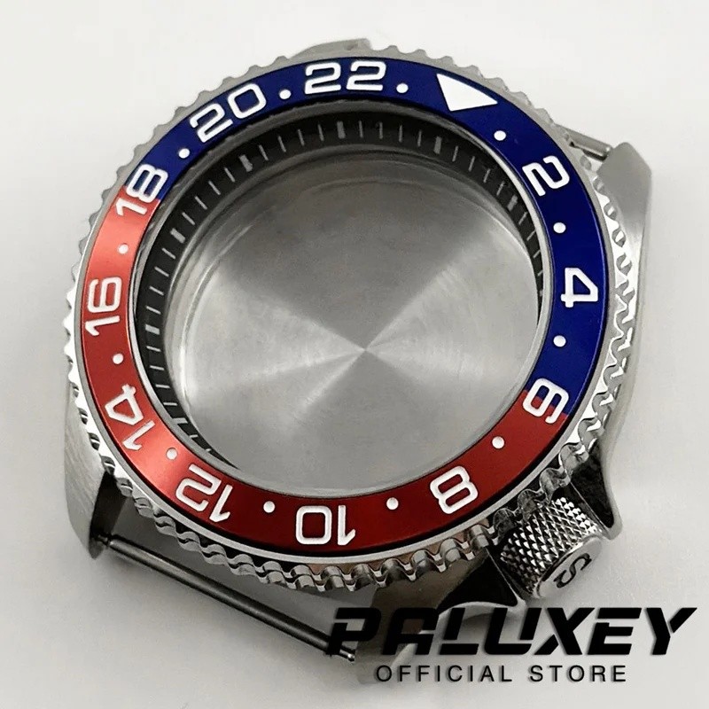 PALUXEY 42 มม.007 NH35 กรณีสีดําแหวนนาฬิกาสําหรับ NH34 NH35 NH36 NH38 NH70 การเคลื่อนไหว 28.5 มม.M Dial Mods สีดําสีแดง GMT Slid Bezel