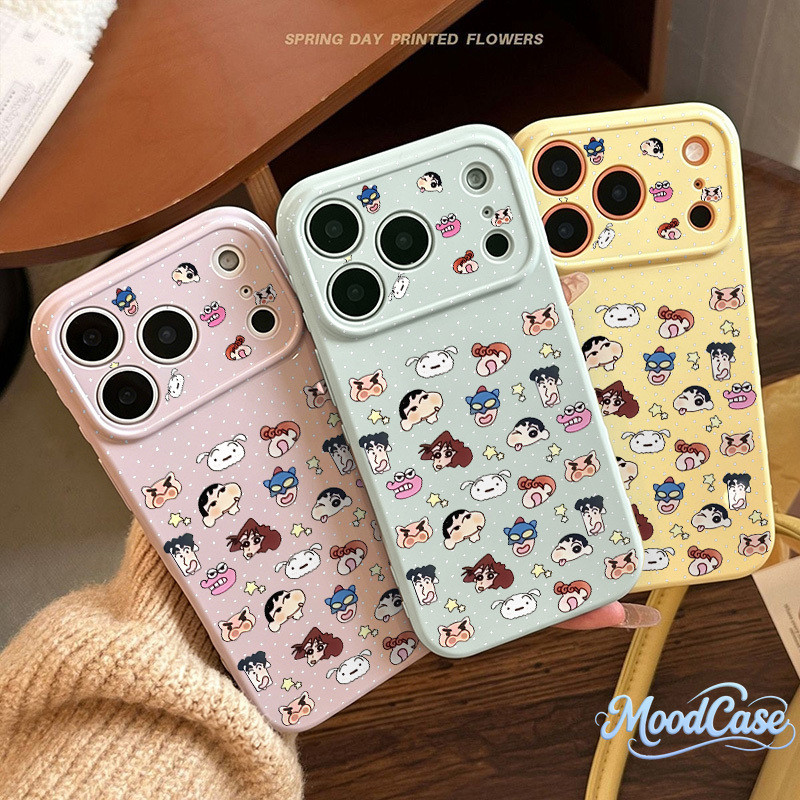 สำหรับ Samsung A15 A16 A06 A07 A36 A54 A13 A14 A05S A04 A03S A11 A12 A20 A17 A50 เคสชินจังการ์ตูนลายจุด ขอบข้างลายหัวใจ