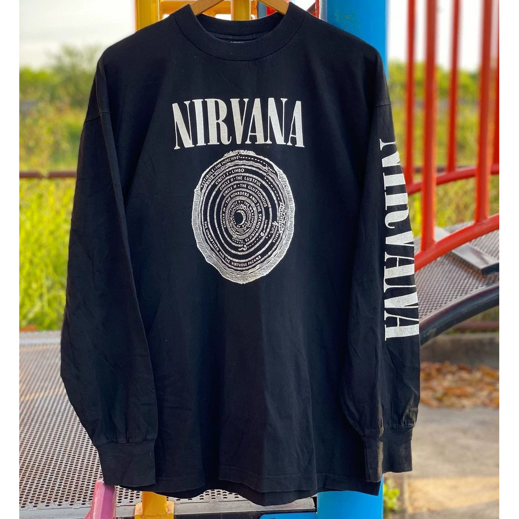 ใหม่ Nirvana Nirvana Band เสื้อยืดแขนยาว American Retro Street Wear เสื้อฐาน