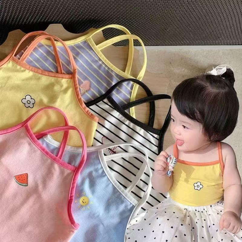 เสื้อสายเดี่ยวไขว์หลังผ้าฝ้ายลายน่ารักๆสำหรับเด็ก ผ้านุ่มเด้ง ระบายอากาศ