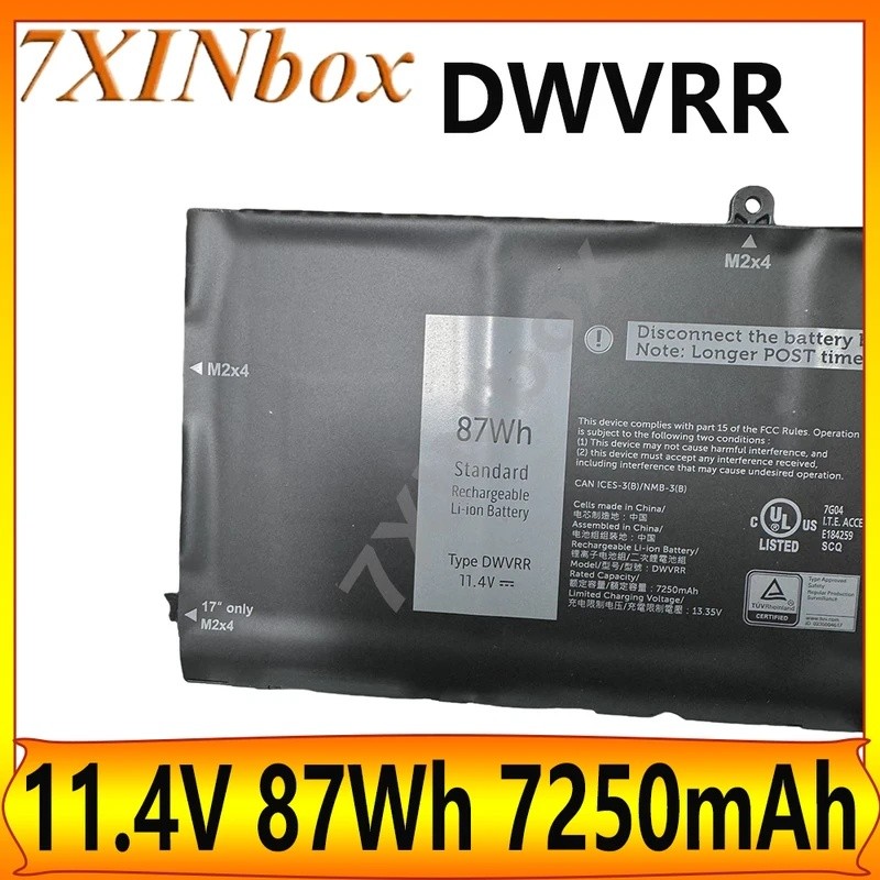 7XINbox ยี่ห้อใหม่ DWVRR 0817GN 0NR6MH 11.4V 87Wh 7250mAh แบตเตอรี่แล็ปท็อปสําหรับ Dell Alienware X1