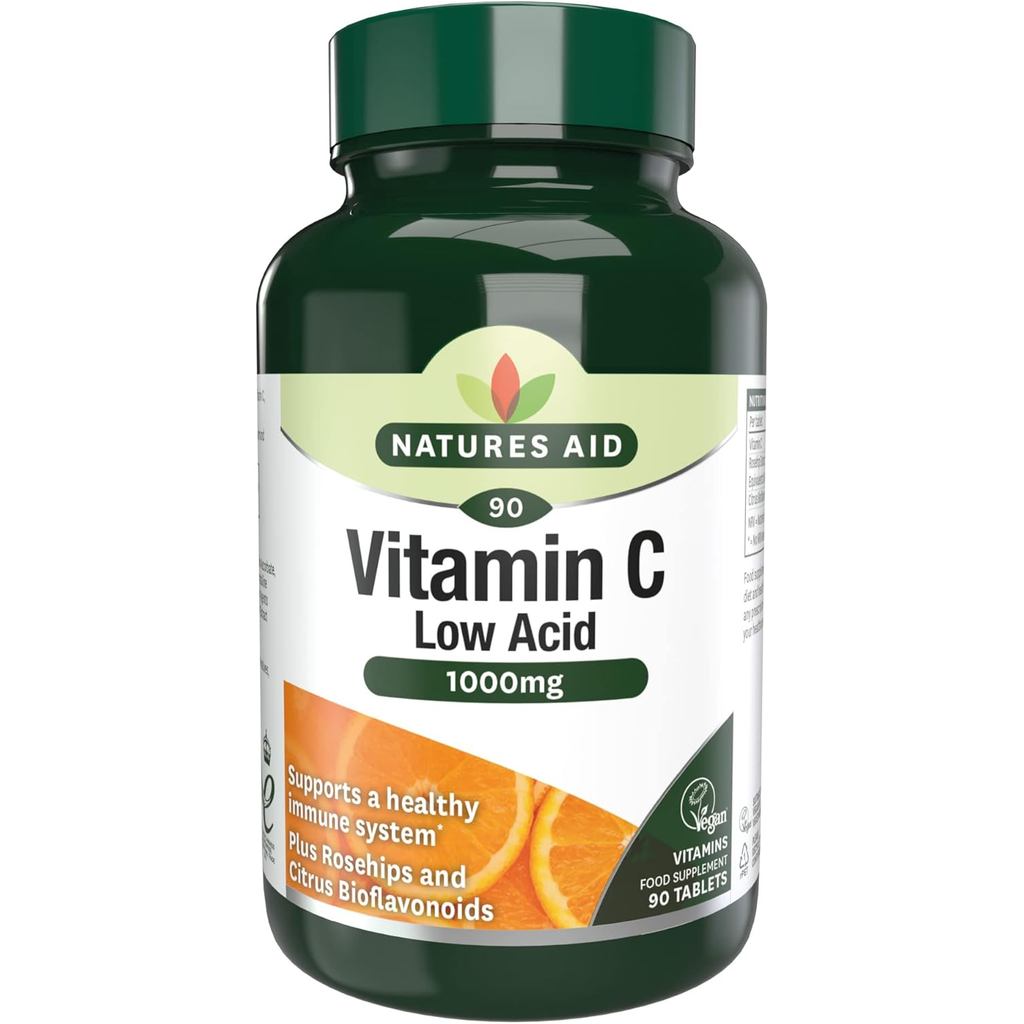 Natures Aid Low Acid Vitamin C 1000mg – รองรับภูมิคุ้มกันที่มีความแข็งแรงสูง, การป้องกันสารต้านอนุมู