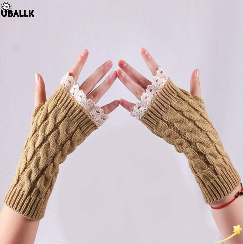 UBALLK ถุงมือครึ่งนิ้ว, Warm Lace Trim Fingerless Mittens, แฟชั่นยาวข้อมือป้องกัน Thicken แขนอุ่นผู้หญิงใช้