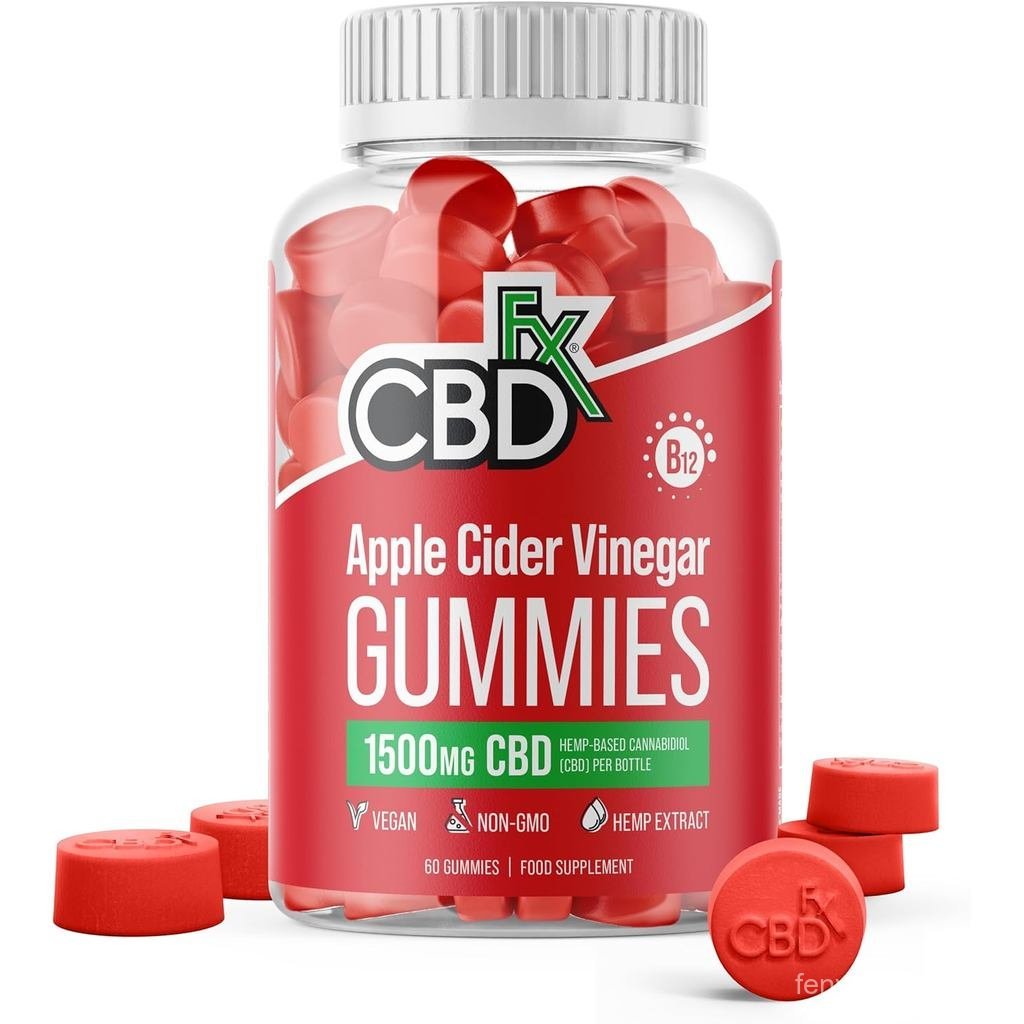 CBDfx 1500mg CBD Apple Cider Vinegar 1000mg ACV 25mg CBD ต่อ Gummy + B12 60x ขวด (30 วัน)