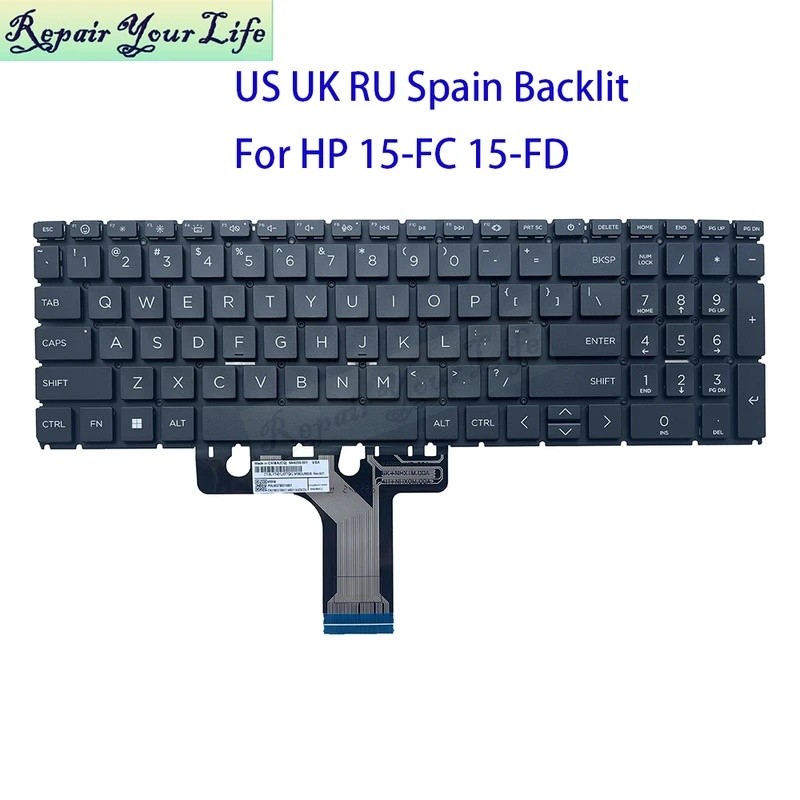 UK US รัสเซียสเปนคีย์บอร์ด Backlight สําหรับ HP 15-FC 15-FD 15Z-FC 15T-FD 15-FD0000 แป้นพิมพ์โน้ตบุ๊