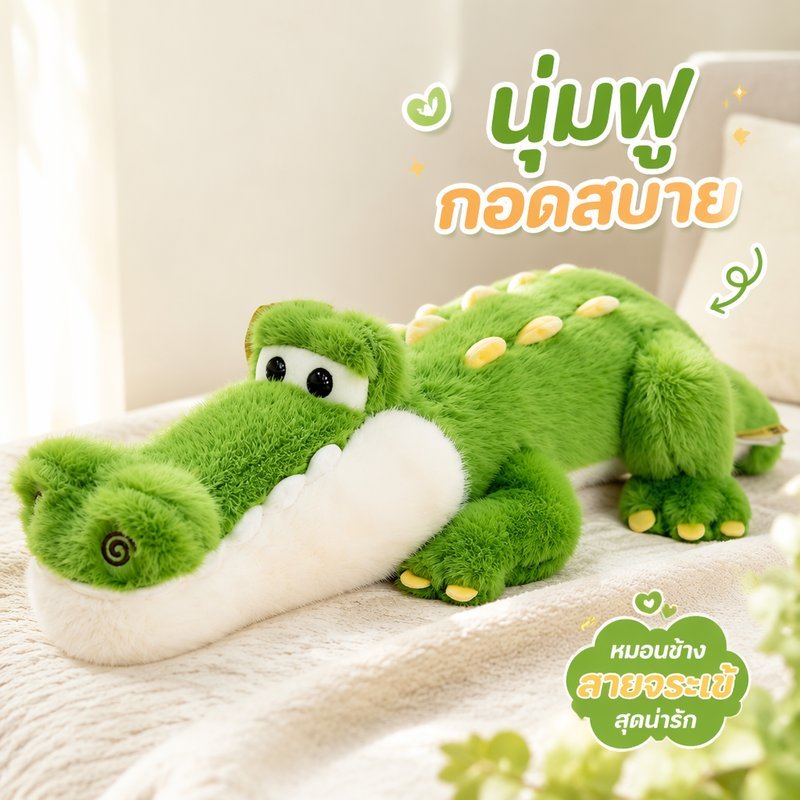 ตุ๊กตาจระเข้ หมอนกอดตุ๊กตาขนฟู นุ่มแน่น หมอนยาว ตุ๊กตา Plush ไส้ PP Cotton ของขวัญ วันเกิด